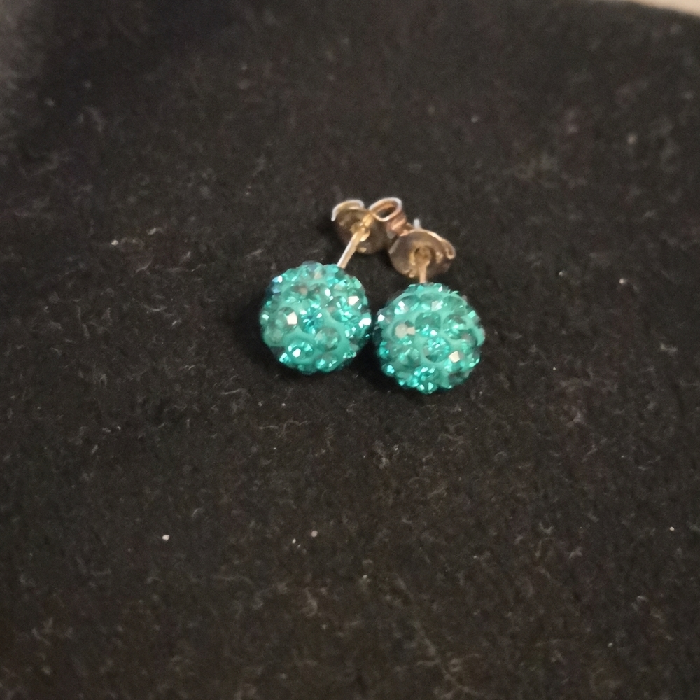 Teal blue crystal ball earrings